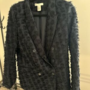 Elegant Dark Navy Textured Women's Blazer